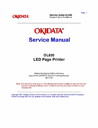 Oki OL830 OL830
LED Page Printer Service Manual
